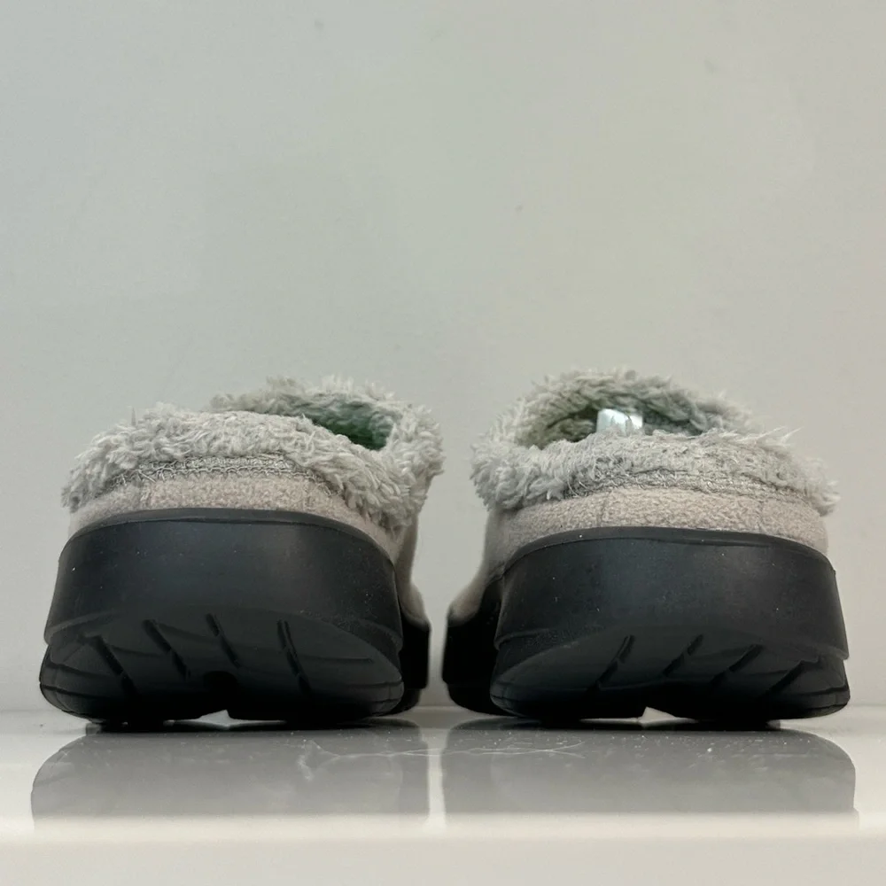Oofos Oocoozie Mule Gray Sherpa Comfort Recovery Slip On Shoes Size 10